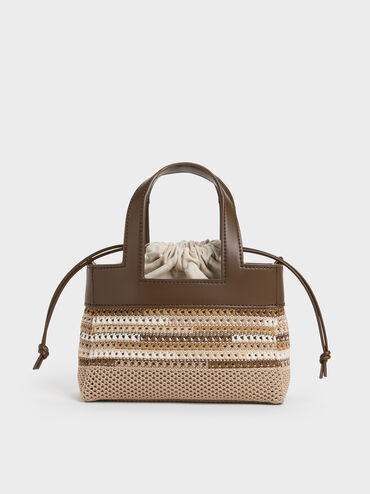 حقيبة إيدا المنسوجة متعددة الخطوط - للبنات, متعدد البني, hi-res