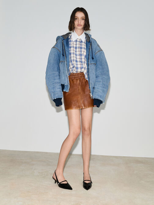 Helena Pearl-Buckle Slingback Kitten Heels, Black Boxed, hi-res