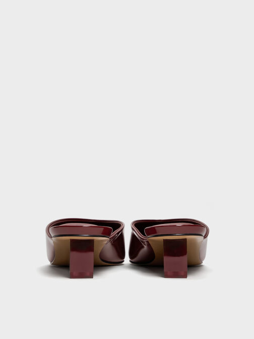Patent Translucent-Heel Wedge Mules, Burgundy, hi-res