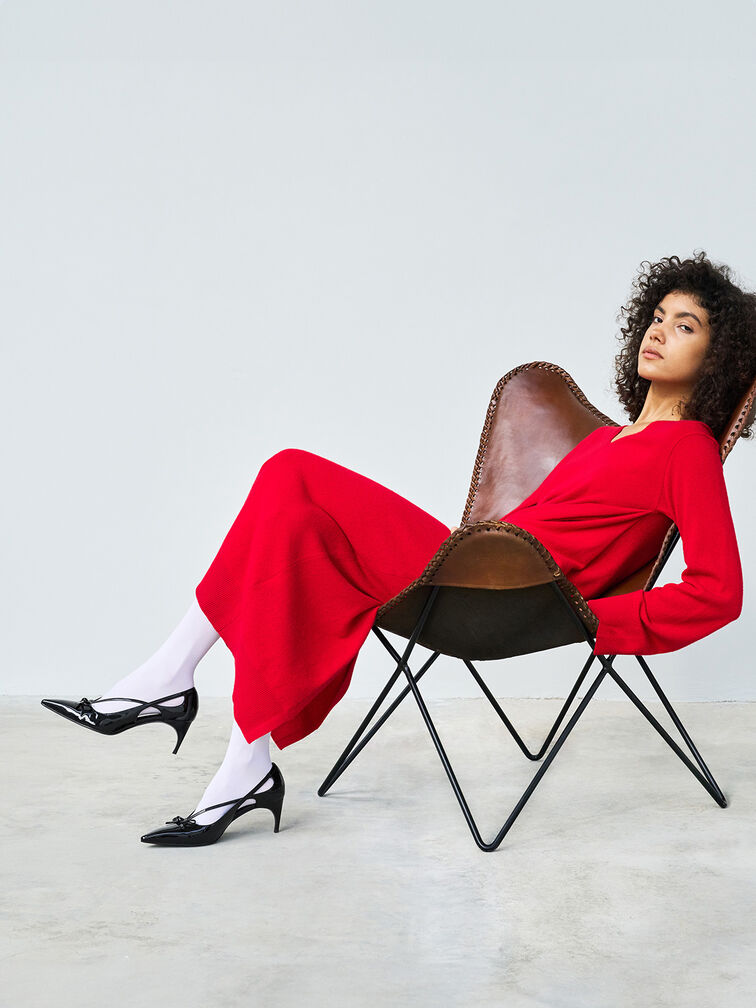 Patent Cut-Out Bow Kitten-Heel Pumps, Black Patent, hi-res