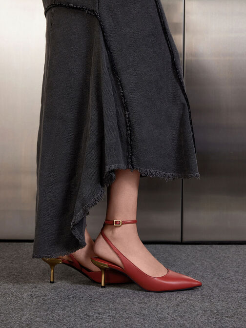 حذاء بامبس دي-أورساي بكعب معدني وحزام كاحل, قرميدي, hi-res