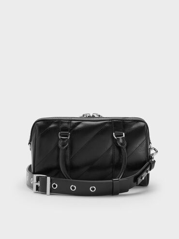 Philomena Panelled Chain-Handle Bowling Bag, Noir, hi-res