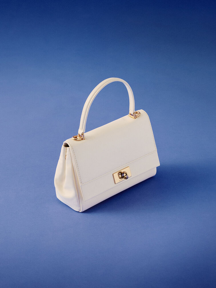 Lennie Chain-Strap Top Handle Bag, Cream, hi-res