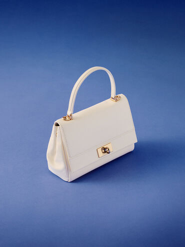 Lennie Chain-Strap Top Handle Bag, Cream, hi-res