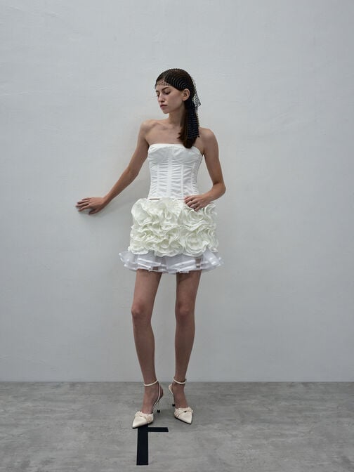 Leda Beaded Satin Ankle-Strap Pumps, White, hi-res