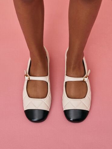 Cap-Toe Quilted Mary Janes, Chalk, hi-res