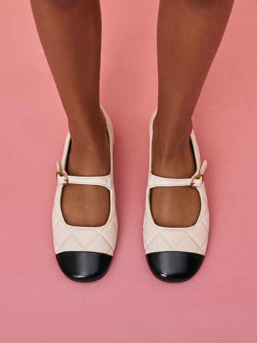 Cap-Toe Quilted Mary Janes, Chalk, hi-res