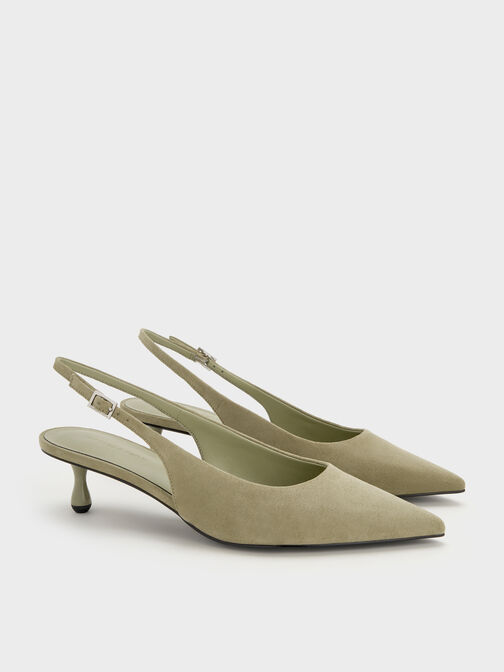 أحذية روثي سلينغ باك بكعب (بامبس) من الجلد السويدي الصناعي, زيتوني, hi-res