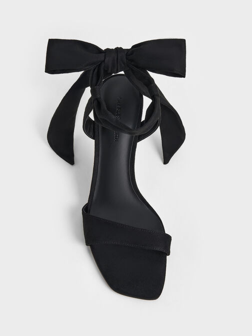 Eliana Textured Tie-Around Heeled Sandals, Black Textured, hi-res