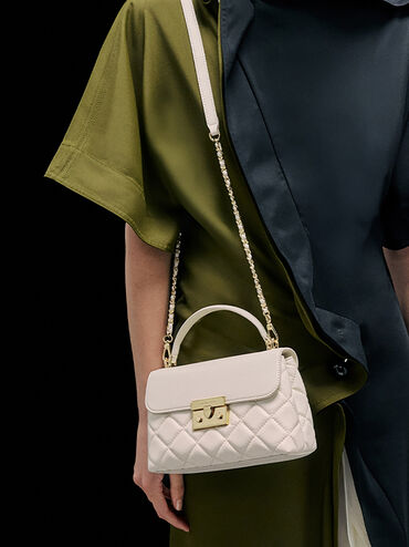 Alva Quilted Top Handle Bag, Cream, hi-res
