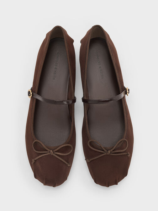 Emiko Faux Suede Bow Mary Jane Flats, Dark Brown Textured, hi-res
