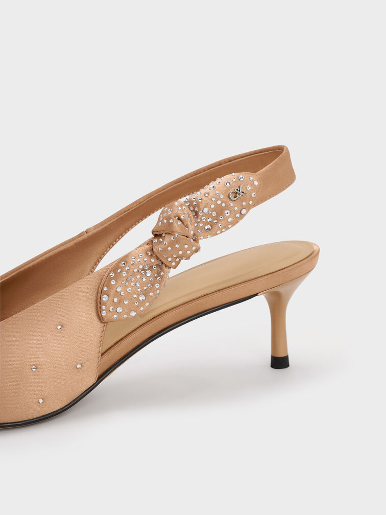 حذاء جايس مفتوح من الخلف مطعم بالكريستال بكعب قصير (كيتنز), لون البشرة الطبيعي, hi-res