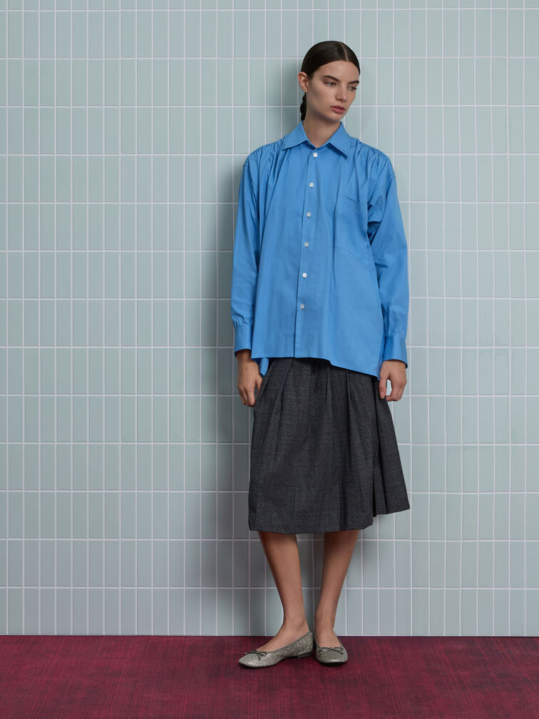 Glittered Mesh Bow Ballet Flats, Grey, hi-res