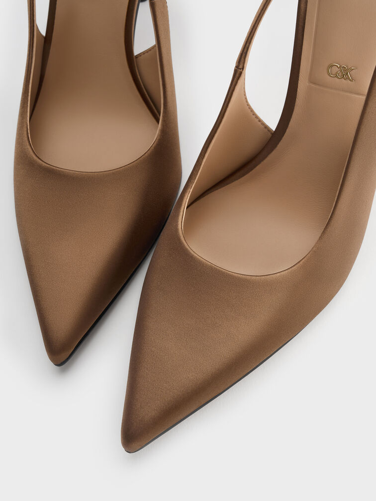Siletto Slingback Pumps, Brown, hi-res