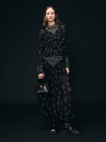 Arwen Croc-Effect Top Handle Bag, Black, hi-res