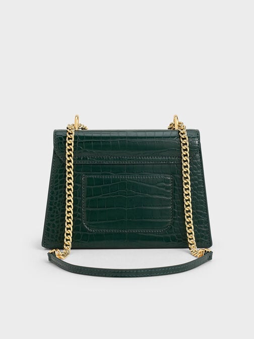 Samantha Croc-Effect Envelope Chain-Handle Bag, Dark Green, hi-res