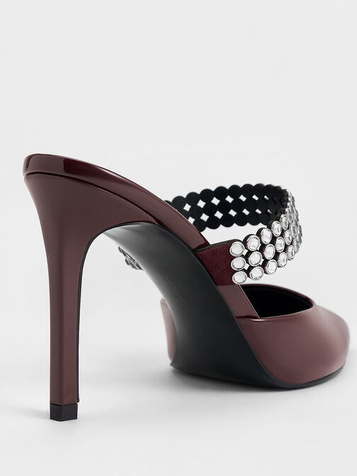 حذاء ميول من الجلد اللامع بكعب وتصميم مزين بالكريستال, برغندي, hi-res