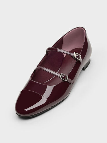 Patent Double-Strap Mary Janes, Maroon, hi-res