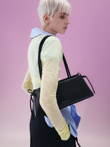 حقيبة كتف بفيونكة, أسود كلاسيكي, hi-res