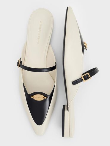 صندل ماري جين ثنائي اللون بمقدمة مدببة ولمسة معدنية, أبيض طباشيري, hi-res