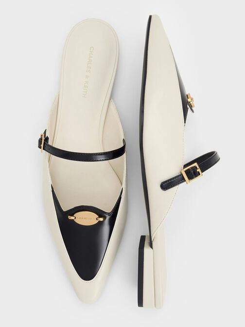 صندل ماري جين ثنائي اللون بمقدمة مدببة ولمسة معدنية, أبيض طباشيري, hi-res