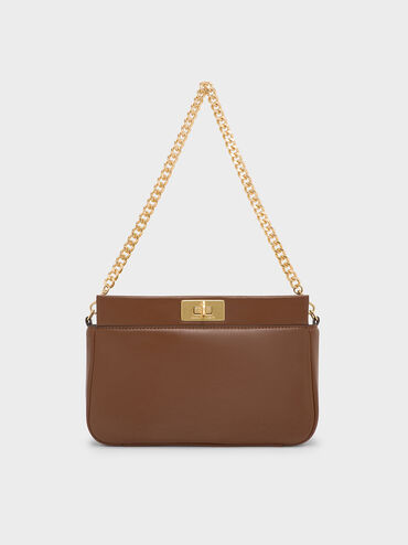 حقيبة كتف ليني بمقبض على شكل سلسلة, بني داكن, hi-res