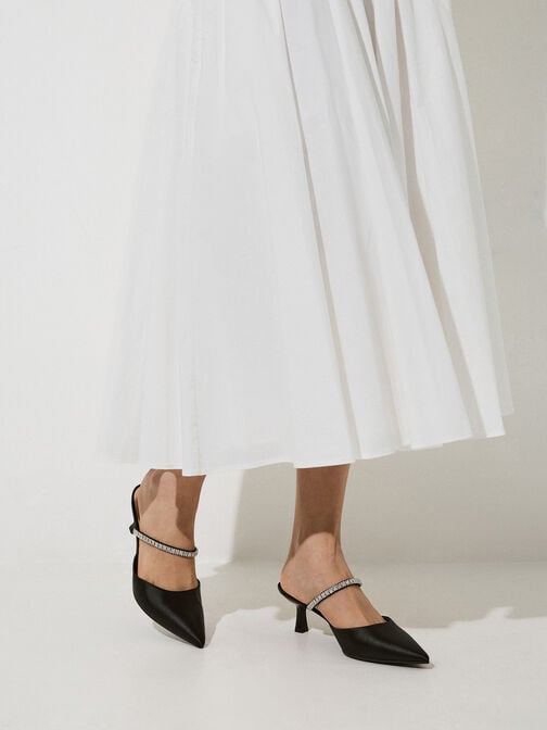 Ambrosia Satin Gem-Embellished Pointed-Toe Mules, Black2, hi-res