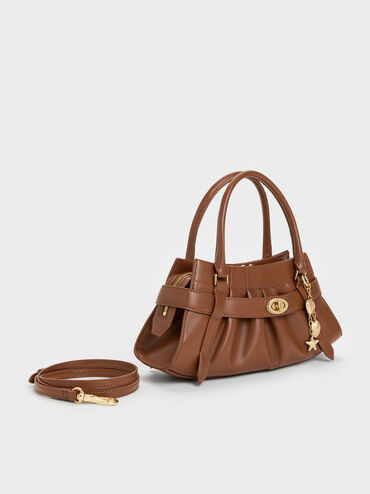 Isolde Belted Ruched Crossbody Bag, Chocolate, hi-res