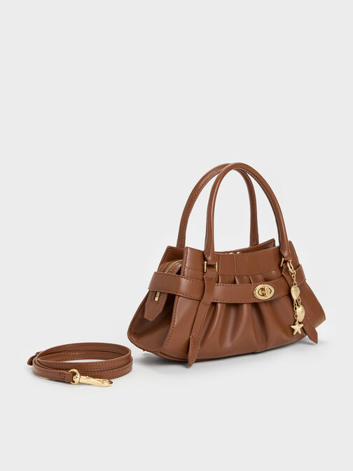 Isolde Belted Ruched Crossbody Bag, Chocolate, hi-res