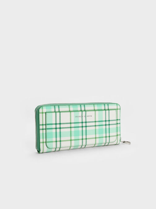 Cyrus Checkered Long Wallet, Green, hi-res