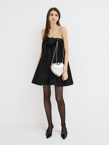 Metallic Heart Crossbody Bag, Silver, hi-res