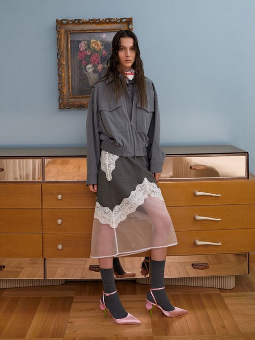 Pointed Flower-Heel Ankle-Strap Pumps, Pink, hi-res