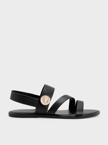 Yara Turn Lock Strappy Sandals, Black, hi-res