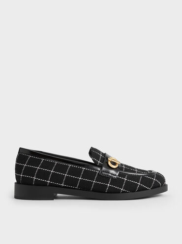 Marley Tweed Metallic-Accent Loafers, Black Textured, hi-res