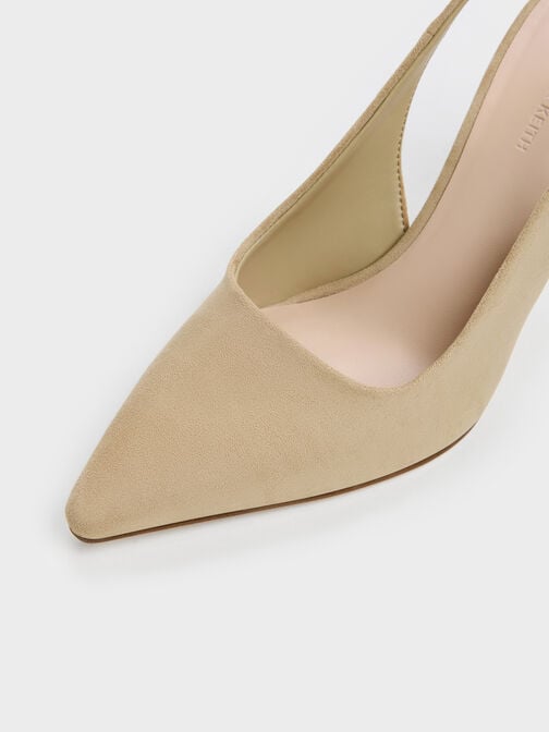 Kerra Faux Suede Pointed Slingback Pumps, Beige, hi-res