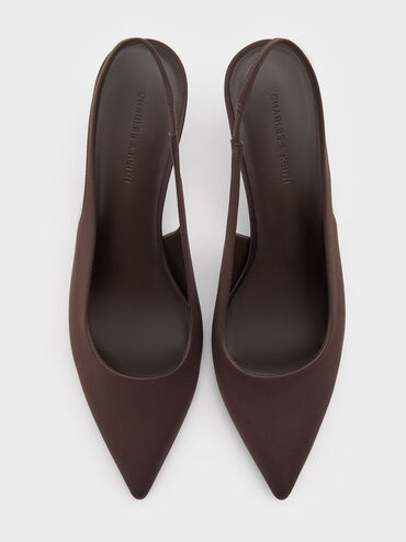 Kaia Satin Pointed-Toe Slingback Pumps, Dark Brown Textured, hi-res