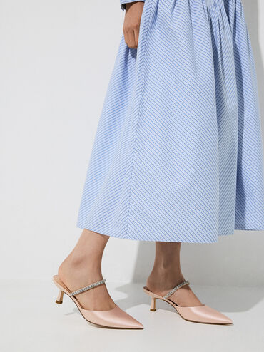 Ambrosia Satin Gem-Embellished Pointed-Toe Mules, Light Pink, hi-res