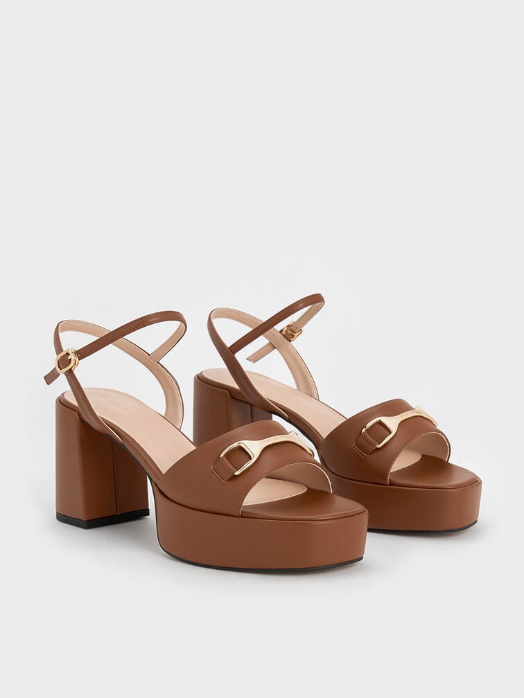 Leslie Metallic Accent Platform Slingback Sandals, Cognac, hi-res