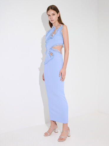 Satin Crystal-Embellished Block-Heel Strappy Sandals, White, hi-res