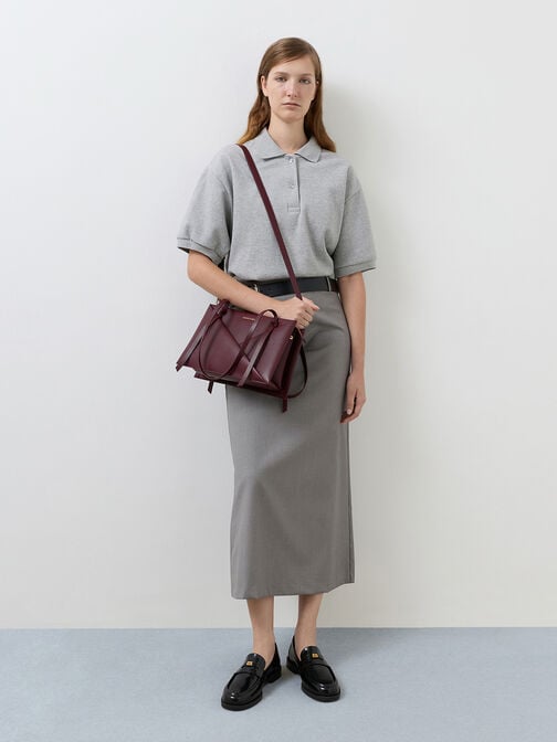 Midori Geometric Tote Bag, Wineberry Red, hi-res