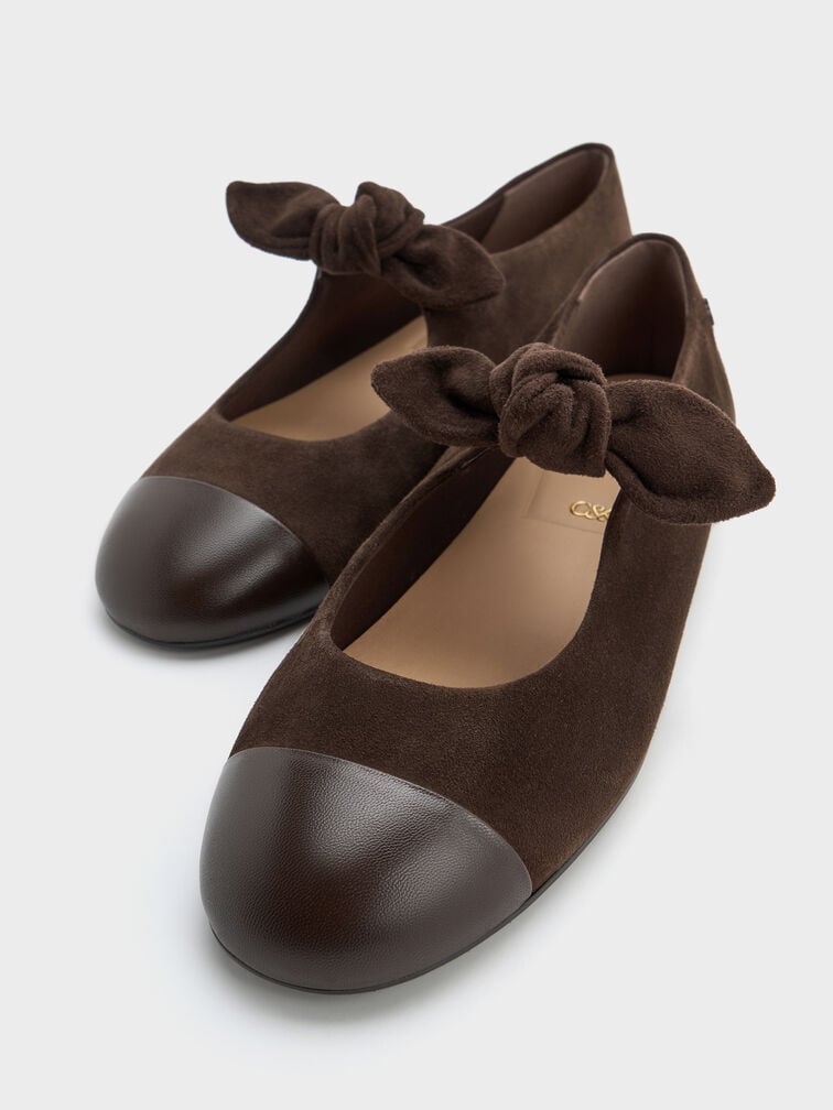 Suede & Leather Mary Janes, Dark Brown Textured, hi-res