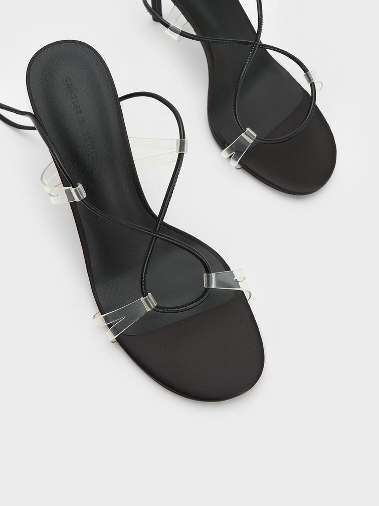 Tie-Around Heeled Sandals, Black, hi-res