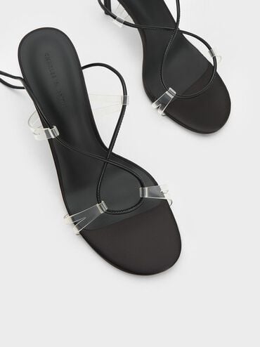 Tie-Around Heeled Sandals, Black, hi-res