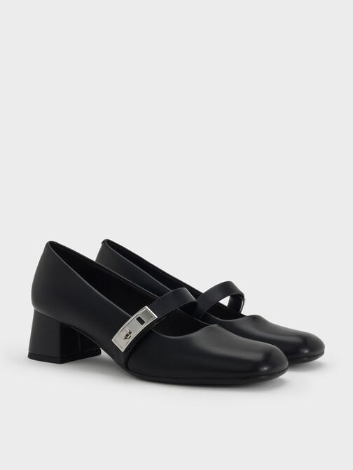 Lando Metallic-Buckle Mary Jane Pumps, Black, hi-res