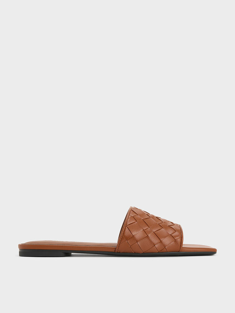 Ivette Woven Slide Sandals, Brown, hi-res