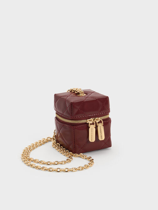 حقيبة مايكرو جيني بلمسة معدنية مبطنة بمقبض سلسلة, برغندي, hi-res