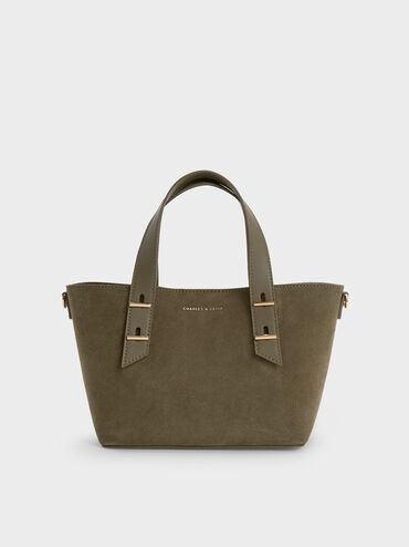 Mini Shania Recycled Suede Double-Handle Tote Bag, Deep Olive, hi-res