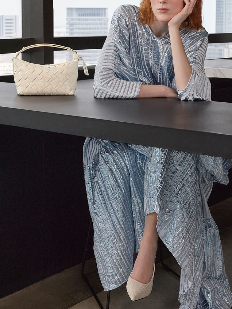 Ivette Woven Pointed-Toe Slingback Pumps, Chalk, hi-res