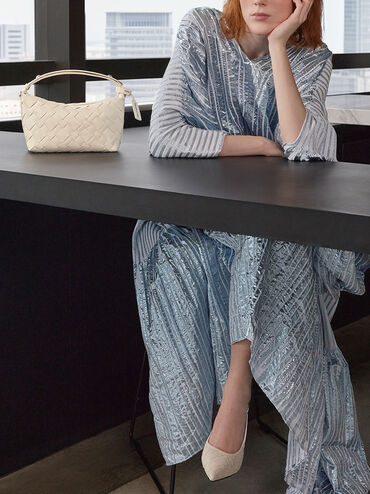 Ivette Woven Pointed-Toe Slingback Pumps, Chalk, hi-res