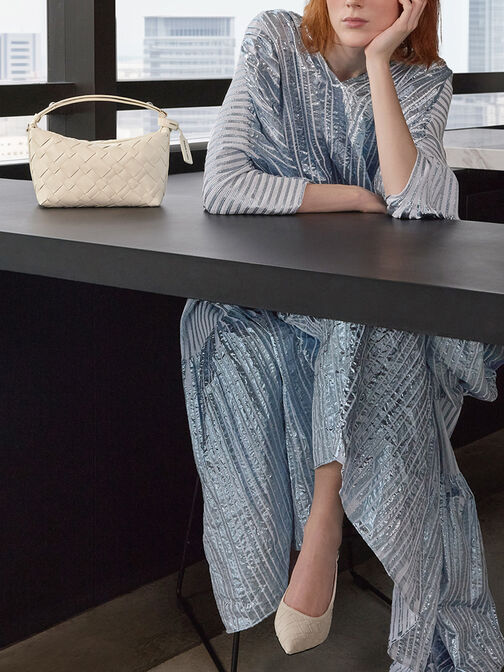 حذاء كعب منسوج بحزام خلفي ومقدمة مدببة, أبيض طباشيري, hi-res